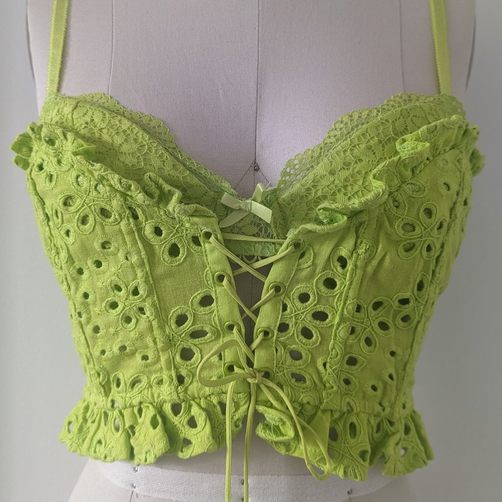 For Love & Lemons Lime Sadie Eyelet Corset Bustier Size M - NWT